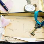 Pudełko z pocztą vintage i zabytkowym zegarem