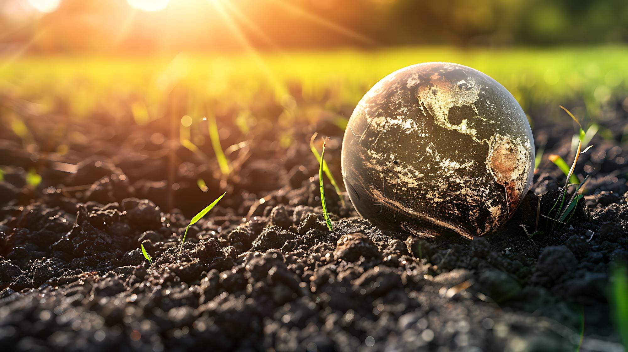 Nasza planeta Ziemia znajduje się pośrodku bujnego zielonego pola reprezentującego piękno i kruchość naszego naturalnego świata