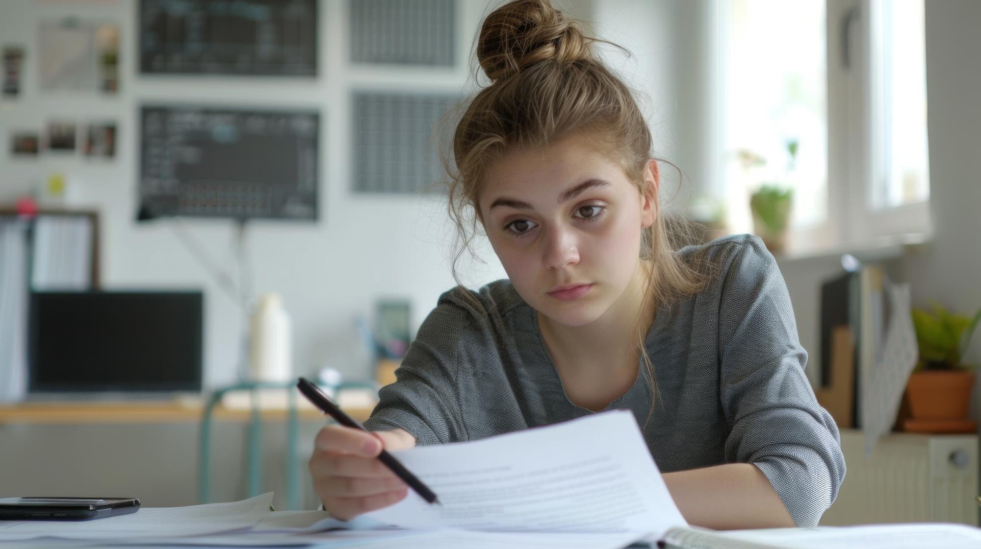Kobieta skoncentrowana na studiowaniu