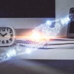 Rysunek na temat technologii i przestrzeń robocza z komputerem Wielokrotna ekspozycja Koncepcja innowacji