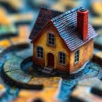 Dom znajduje się w labiryncie, dom jest mały i brązowy, labirynt jest wykonany z kamienia i ma czerwoną cegłę na krawędzi.