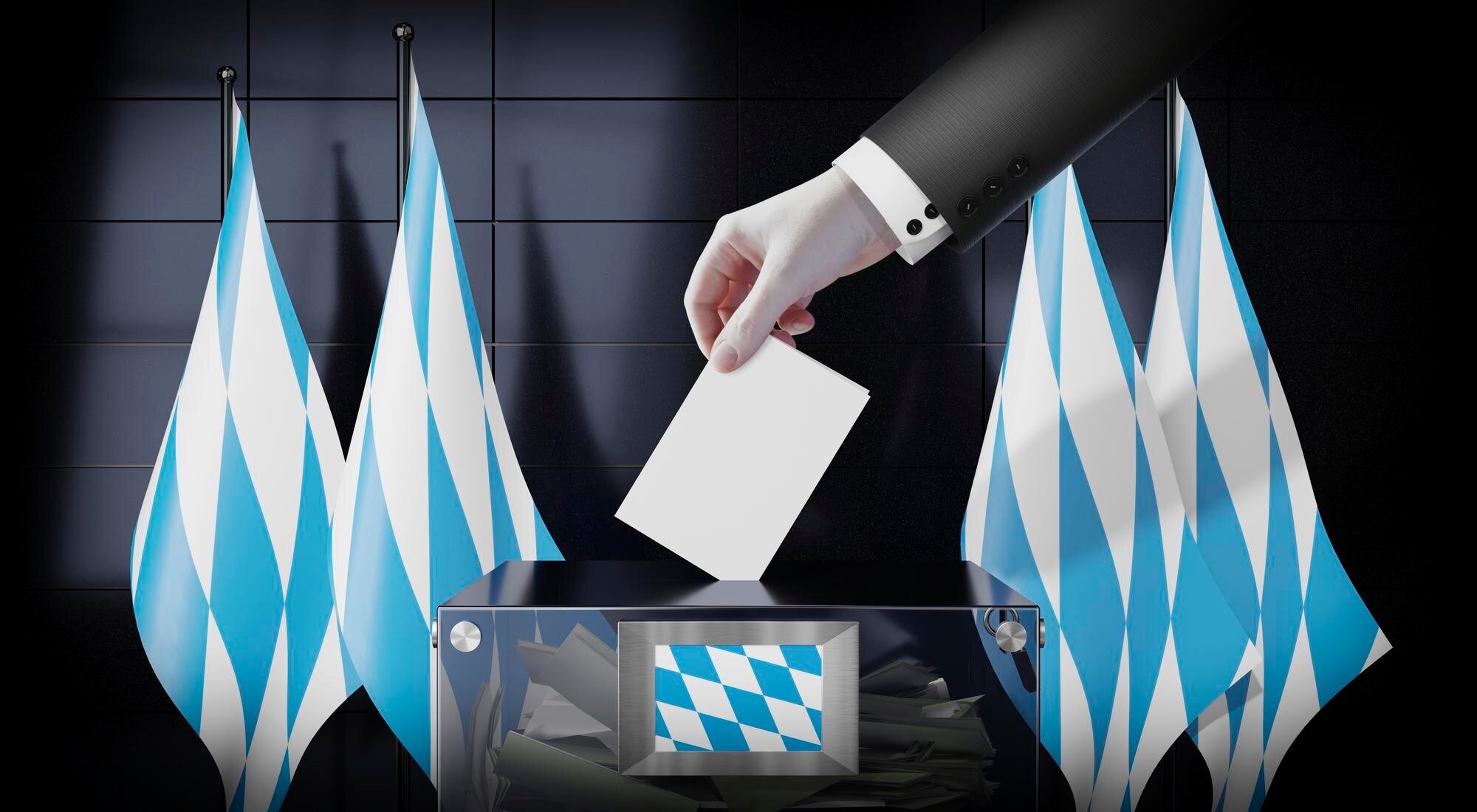 Flagi Bawarii i głosowanie w urnie wyborczej koncepcja wyborcza ilustracja 3D